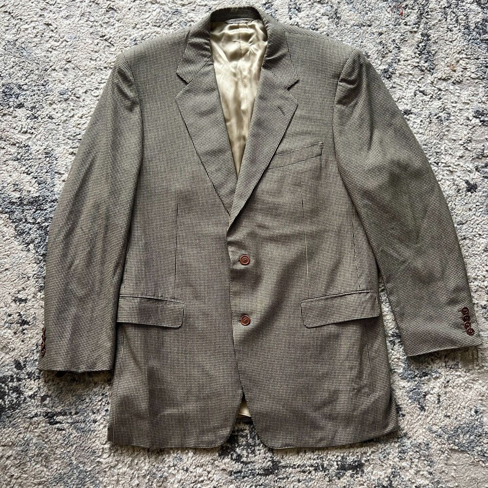 CANALI Silk Wool Blazer Men 42R Brown Houndstooth Sport Coat Made in Italy 2 But